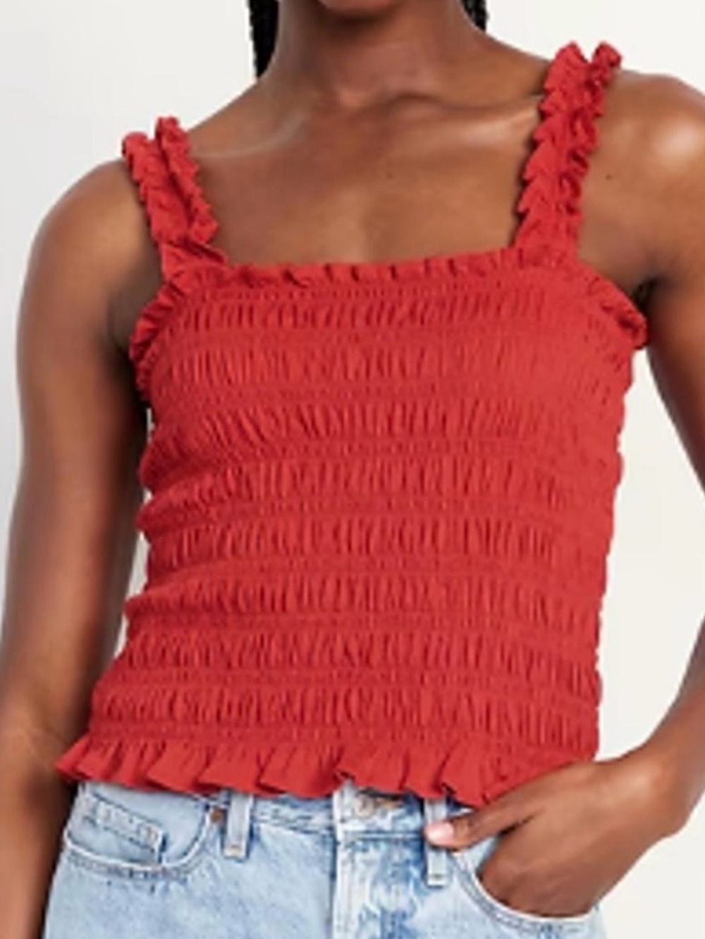 Women’s Old Navy Red Smocked Ruffle Strap Tank Top